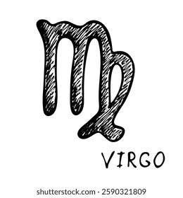 Hand drawn virgo zodiac sign Esoteric symbol doodle Astrology clipart Element for design