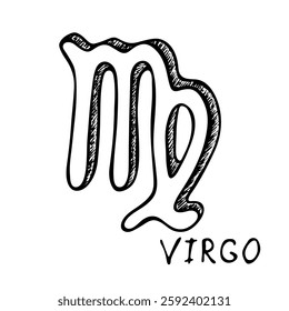 Hand drawn virgo zodiac sign Esoteric symbol doodle Astrology clipart Element for design