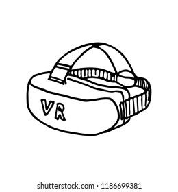 Hand drawn virtual reality glasses doodle icon. Hand drawn black sketch. Sign symbol. Decoration element. White background. Isolated. Flat design. Vector illustration.