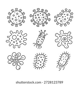 Hand Drawn Virus and Bacteria Doodle Set – Cute Microorganism Line Illustration