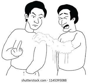 A hand drawn visual representation of a man giving another man the cold shoulder.