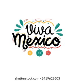 Diseño de vectores de texto de caligrafía Hand Drawn Viva Mexico.