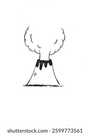 Hand Drawn Volcano Eruption Minimalist Line Art Illustration for Creative Designs