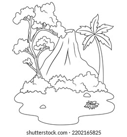 hand drawn of Volcano mountain  line art  