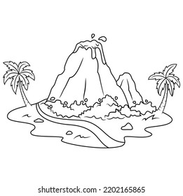 hand drawn of Volcano mountain  line art  