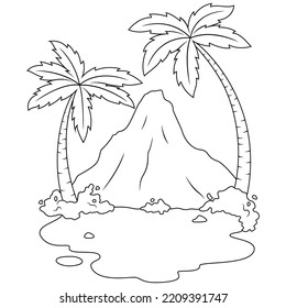 hand drawn of Volcano mountain  line art  