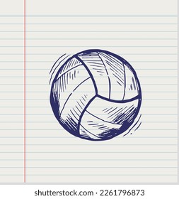 Hand drawn volleyball  on paper background,vector  illustration