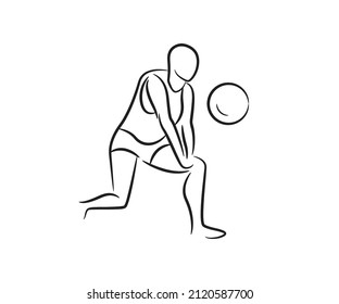 hand drawn volleyball player line illustration