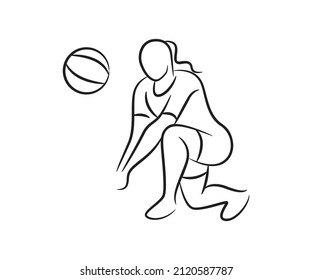 hand drawn volleyball player line illustration