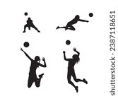  Hand drawn volleyball silhouettes set, girl volleyball, man volleyball, woman volleyball set