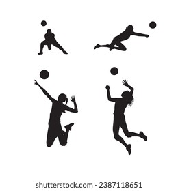  Hand drawn volleyball silhouettes set, girl volleyball, man volleyball, woman volleyball set