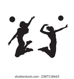  Hand drawn volleyball silhouettes set, girl volleyball, man volleyball, woman volleyball set