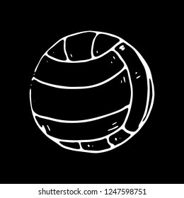 Hand drawn volleyballl doodle. Sketch sports equipment and simulators, icon. Decoration element. Isolated on black background. Vector illustration.