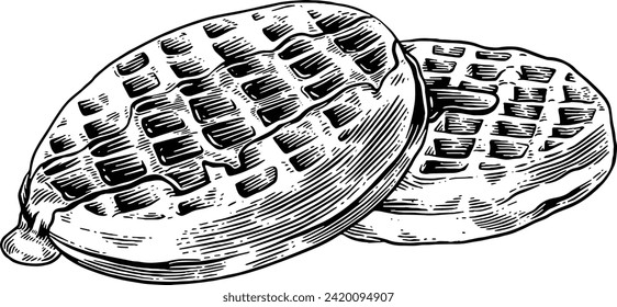 Hand drawn Waffles with Maple Syrup Sketch Illustration