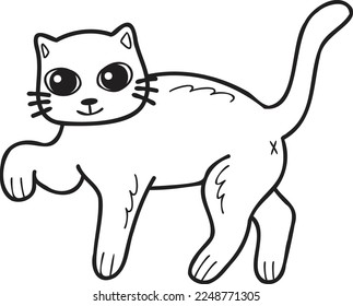 Hand Drawn walking cat illustration in doodle style isolated on background