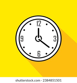 Hand drawn wall clock doodle icon. Vector illustration isolated on yellow background