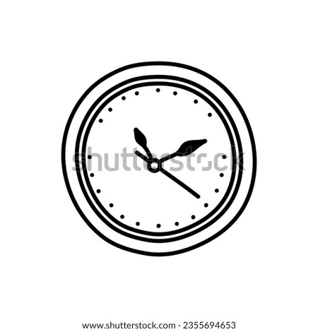Hand drawn wall clock doodle icon. Vector illustration isolated on white background.