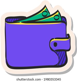 Hand Drawn Wallet Icon In Sticker Style Vector Illustration