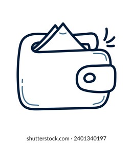 Hand drawn wallet with money doodle line illustration. wallet with money doodle icon vector.