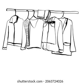 Hand drawn wardrobe sketch. Clothes on hanger