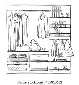 Hand drawn wardrobe sketch. Furniture.