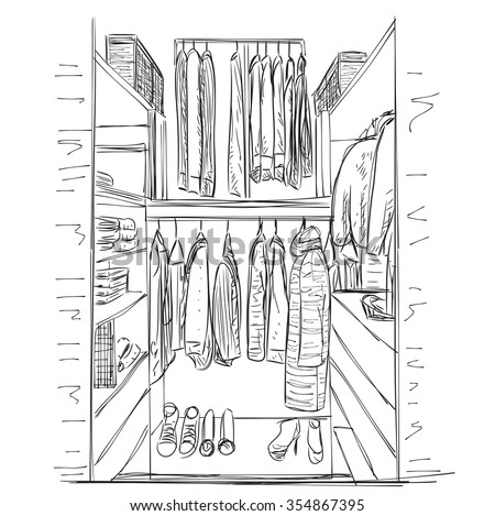 Hand Drawn Wardrobe Sketch Room Interior Stock Vector (Royalty Free ...