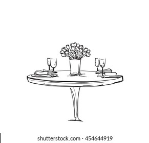 Hand Drawn wares  Romantic dinner for two 