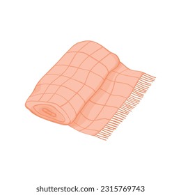 Hand drawn warm blanket. Vector illustration. Pink coverlet. Suitable for home decor. Blanket roll icon. Decorative design element