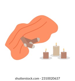 Hand drawn warm cozy blanket. Vector illustration. Socks, candles.