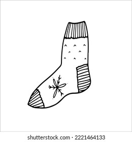 Hand drawn warm knitted sock. Doodle vector illustration