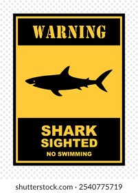 Hand drawn Warning of shark sign  on transparent  background, vector illustration