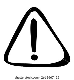 Hand Drawn Warning Sign with Exclamation Mark in Triangle.