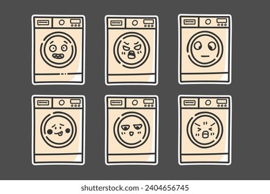 hand drawn washing machine character with various expressions