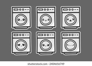 hand drawn washing machine character with various expressions