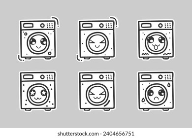 hand drawn washing machine character with various expressions