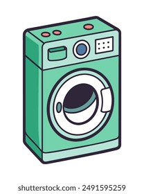 Hand drawn washing machine isolated on white. Cartoon style vector illustration.