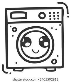 hand drawn washing machine single sticker with cute expression