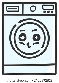 hand drawn washing machine single sticker with cute expression