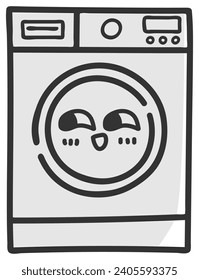 hand drawn washing machine single sticker with cute expression