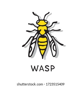 Hand drawn wasp isolated on white background. A stinging insect. Design elements for flyer, leaflet, sticker, booklet. Vector illustration.