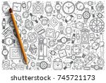 Hand drawn watch shop vector doodle set background