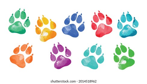 Hand drawn water color animal footprints. silhouette of a paw print. Vector Illustration.