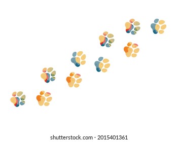 Hand drawn water color animal footprints. silhouette of a paw print. Vector Illustration.