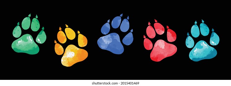 Hand drawn water color animal footprints. silhouette of a paw print. Vector Illustration.