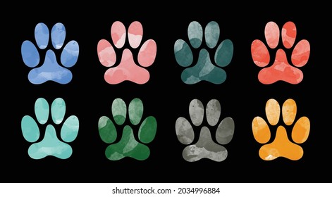 hand drawn water color animal footprints. silhouette of a paw print. Vector Illustration.