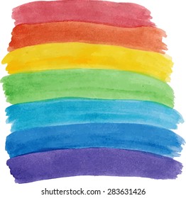 Hand drawn water color rainbow. Seven bright colors
