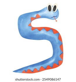 Hand drawn water color Snake number