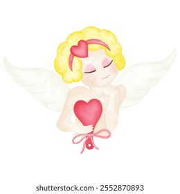 Hand drawn Water color Valentine Cute Cupid 