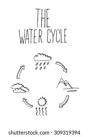 Hand drawn water cycle on white background.Vector illustration