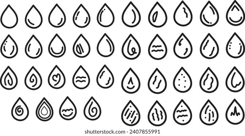 Hand drawn water drop line sketches One line drawing background, Vector illustration, Water drop vector line art
